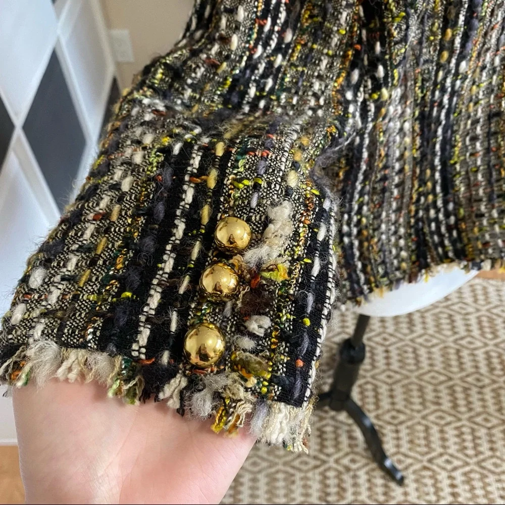 CAbi Fringe Blazer Wool Tweed Gold Button - Picture 7 of 10
